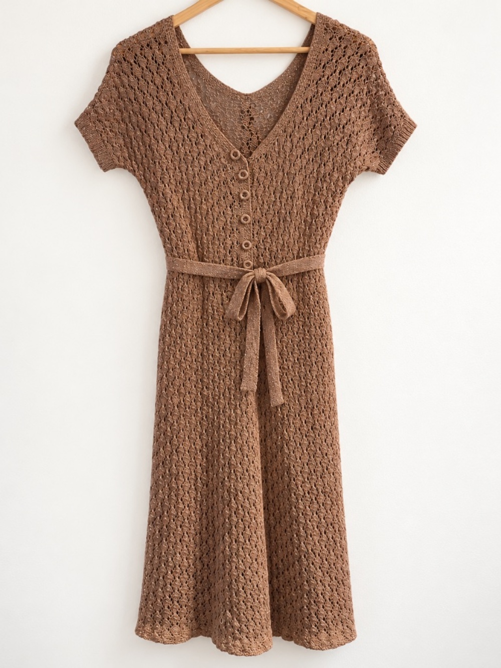 Metallic Crochet Belted Sheath Dress Small